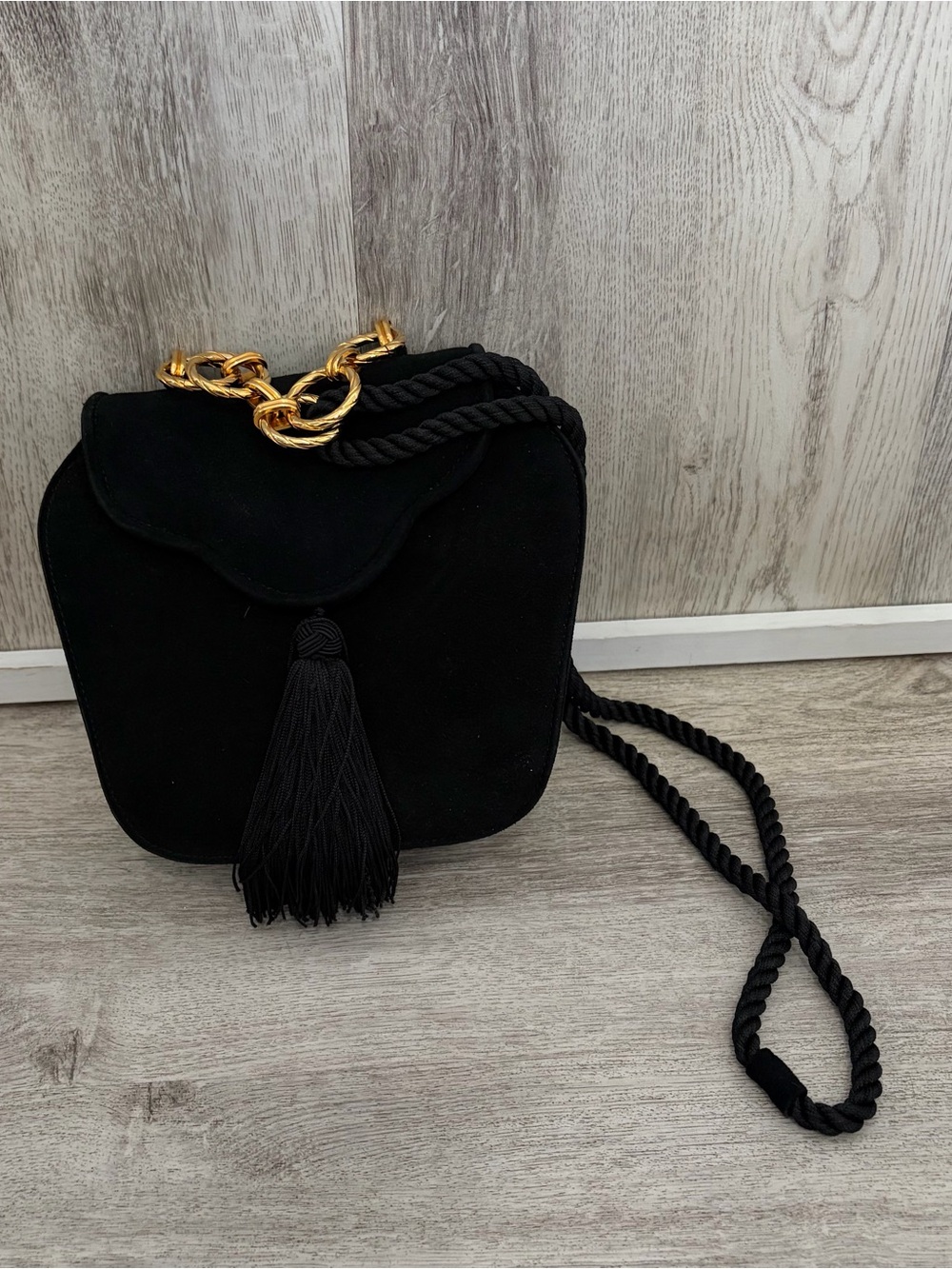 Vintage Bellido for Susan Gail Black Velvet Evening Bag Handbag Spain Tassel